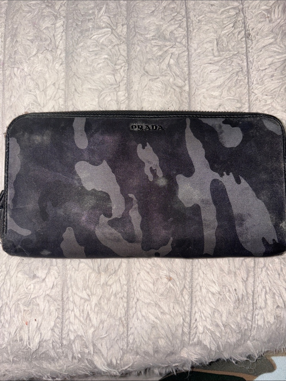 Prada Gray and Black Camouflage Zip Wallet
